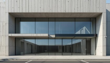 Modern building facade with large glass windows reflecting the exterior and interior.