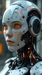 Fototapeta premium Futuristic cyborg portrait with glowing eyes