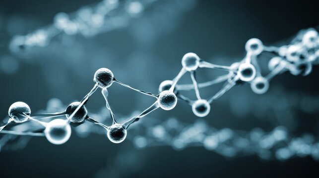 Detailed View of Molecular Structure Showcasing Interconnected Particles in a Scientific Background
