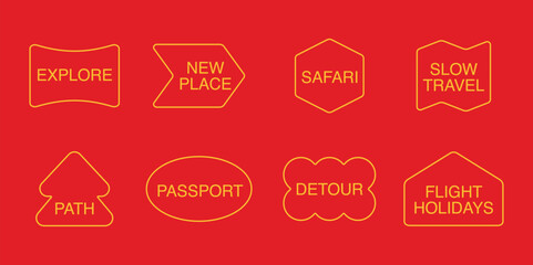 Travel hipster outline style sticker collection. Vector illustration, editable stroke.