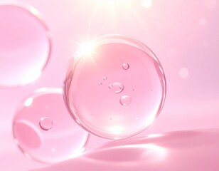 みずみずしいピンクの水滴が弾けるようなスキンケア美容液ビジュアル　ジェネレーティブAI