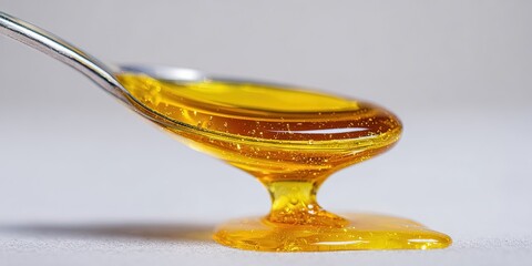 THC distillate concept with honey-like cannabis concentrate on spoon