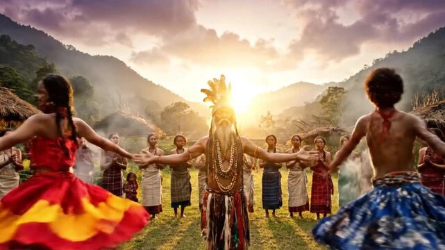 Village Ritual Reenacting the Mythic Origin of the Sun and Moon