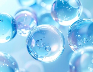 水分を閉じ込めた透明カプセルが肌をうるおす美容液ビジュアル　ジェネレーティブAI