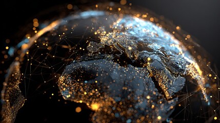 Global network shining brightly across the earth, connecting the world, offering modern international business solutions and worldwide communications