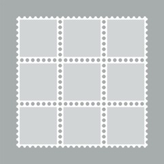 Nine Grey Perforated Square Postage Stamps