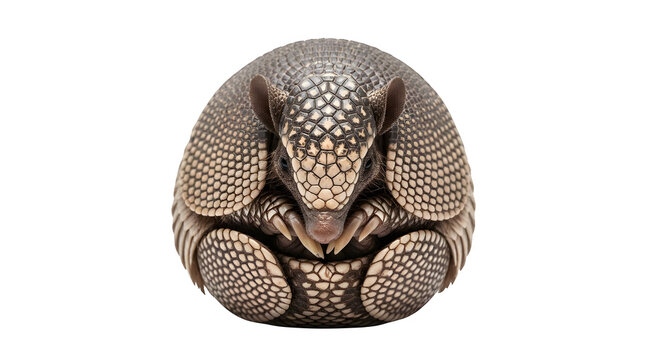 Vulnerable armadillo curled up for protection shows nature's defense and resilience in stunning detail close up