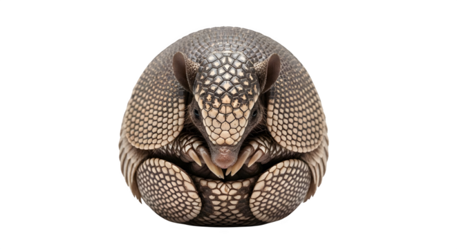 Vulnerable armadillo curled up for protection shows nature's defense and resilience in stunning detail close up