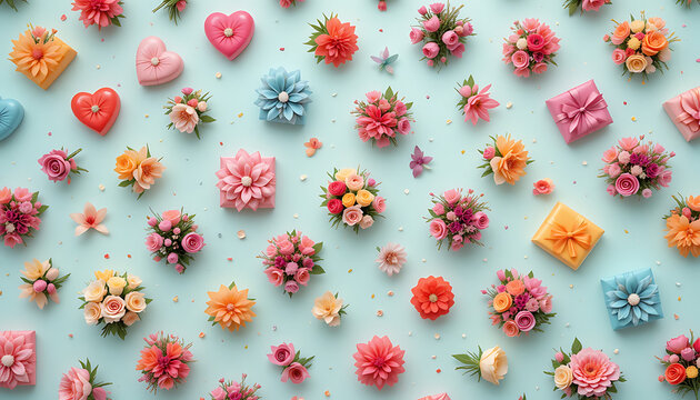 Cheerful event background colorful balloons hearts stars confetti

