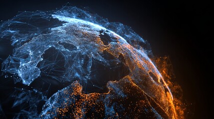 Dynamic digital globe with glowing data points and connecting network lines portrays global connectivity and futuristic technology concepts in stunning detail