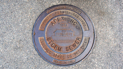 Top Down Image Of A Manhole Cover From Apex, North Carolina
