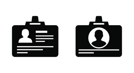 Black and white silhouette icons depicting identification cards with portrait cutouts
