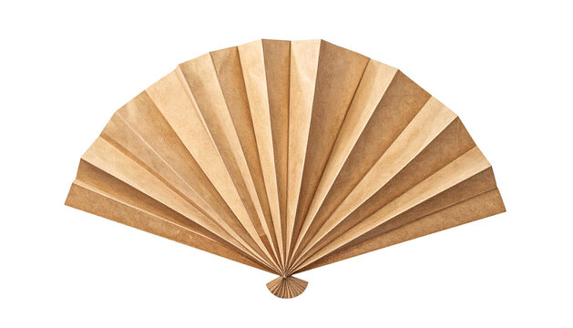 A crafted, open paper fan with folded sections, isolated on a black background