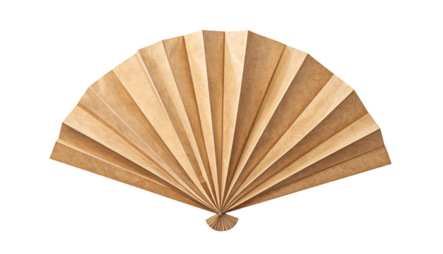 A crafted, open paper fan with folded sections, isolated on a black background