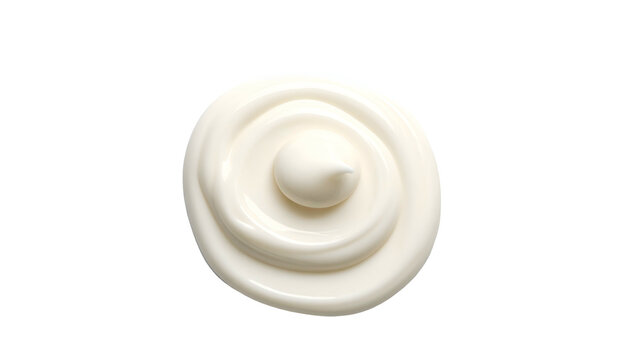 Top-down view of creamy white swirl on black background, resembling a dollop or spiral