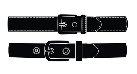 Black leather belts with buckles line art style illustration