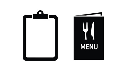 Black and white icons depicting a menu and a blank clipboard