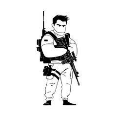 Soldier. Soldier simple black and white line art vector logo
