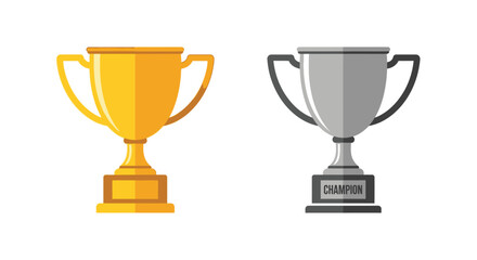 Golden and silver trophies depicted in a flat illustrative style
