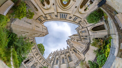 Architectural study of Cathedral of Saints Peter and Paul captured with fisheye lens