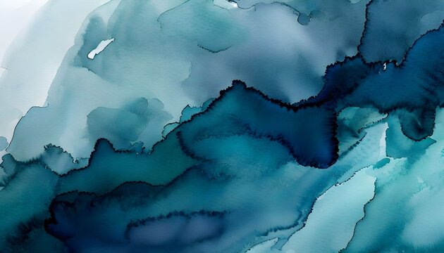 Abstract watercolor painting with flowing shades of blue and teal, creating a serene and fluid artistic background.