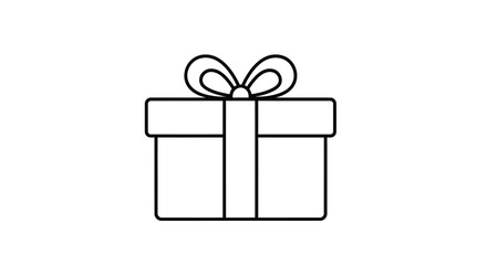 Simple line drawing of a gift box with a decorative bow on top