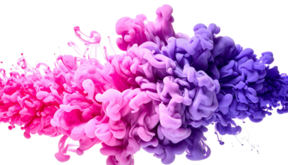 A burst of vibrant pink and purple ink plumes against a stark black background, fluid and dynamic