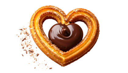 Heart-shaped fried pastry with a chocolate center & sprinkles