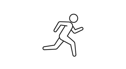 Simple black and white line drawing of a person running forward