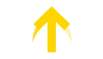 Fototapeta premium Bright yellow arrow pointing up with curved edges and a black background