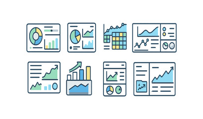 Data analytics flat icon set. Chart, graph, statistics icons collection.