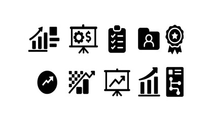 Business and finance solid icon set for productivity and growth
