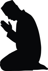 Person kneeling with raised hands silhouette cartoon illustration, symbolic devotion and expressive gesture artwork for lifestyle and design