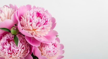Fototapeta premium Beautiful pink peony flowers arrangement on white background for floral design