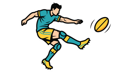 Obraz premium Dynamic rugby player powerfully kicking the ball with skill and precision, perfect for sports branding and energetic design projects needing action illustrations