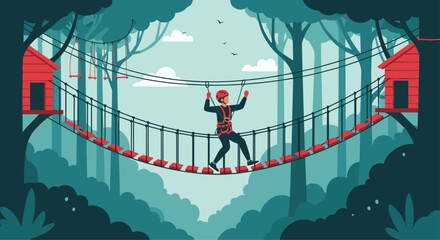 Outdoor adventure on a ropes course, perfect for team building, family fun, and overcoming challenges in a natural forest setting