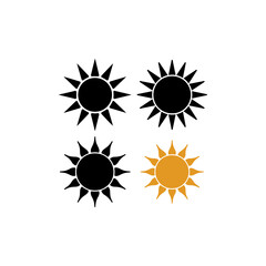 Sun icons in black and yellow on a white background minimalist design