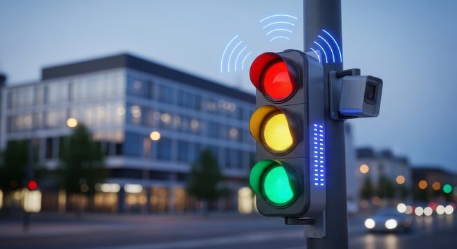 Smart traffic light system at urban intersection with sensor technology