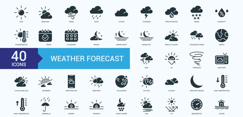Obraz premium Weather forecast icon collection set glyph