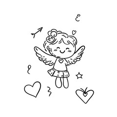 Vector illustration of a whimsical hand drawn cupid for Valentine's Day.