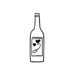 Vector sketch-style illustration of a glass bottle isolated on a white background. Black and white hand-drawn illustration.