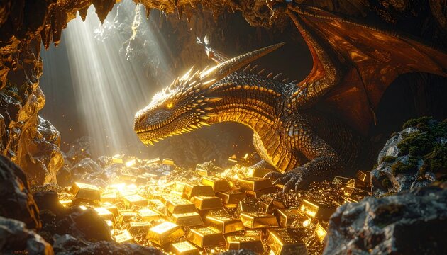 Golden Dragon Guarding its Treasure Hoard