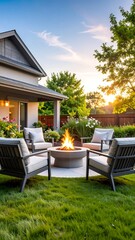 Fototapeta premium Cozy backyard with fire pit