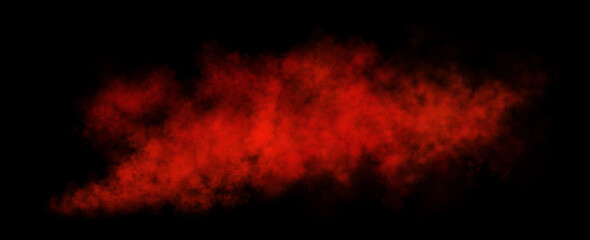 Intense red smoke cloud trail on transparent background with realistic puff explosion effect and chemical spray
