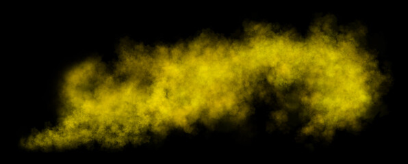 Bright yellow smoke cloud trail on transparent background with realistic puff explosion effect and chemical spray