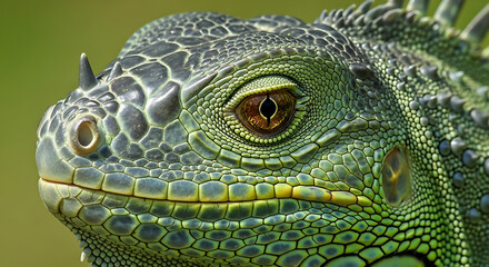Fototapeta premium Green Iguana Face Detail-Iguana iguana