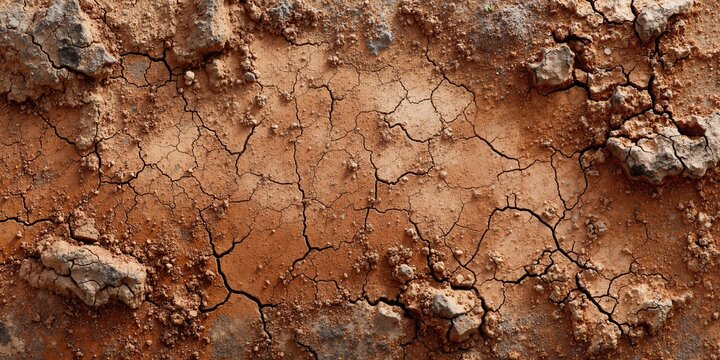 Aerial view of cracked dry earth with rough texture background and natural brown hue in arid environment - Powered by Adobe