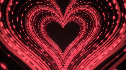 Abstract glowing red heart tunnel formed by dynamic light trails on a dark digital background - Powered by Adobe