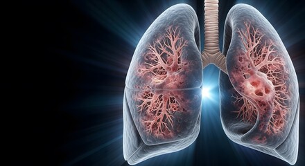 Abstract 3D Lungs Concept, Scientific Visualization, Bold Neon Colors with Copy Space