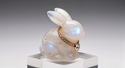 Crystal rabbit figurine adorned with jewelry for Lunar New Year